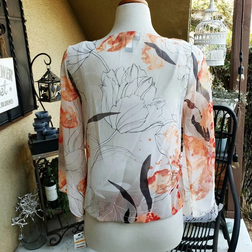 Alfani • Floral Top • Orange & Cream Tunic Blouse • Small Petite - Picture 2 of 4